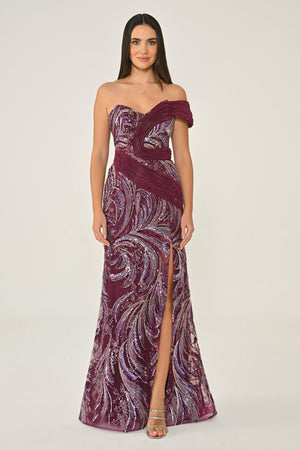 One Shoulder Side Slit Sequin Maxi Dress