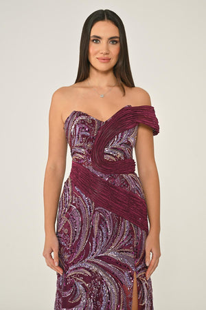 One Shoulder Side Slit Sequin Maxi Dress