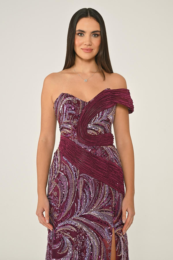 One Shoulder Side Slit Sequin Maxi Dress