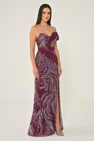 One Shoulder Side Slit Sequin Maxi Dress