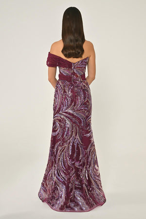One Shoulder Side Slit Sequin Maxi Dress