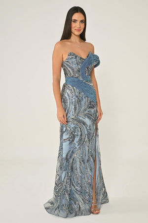 One Shoulder Side Slit Sequin Maxi Dress