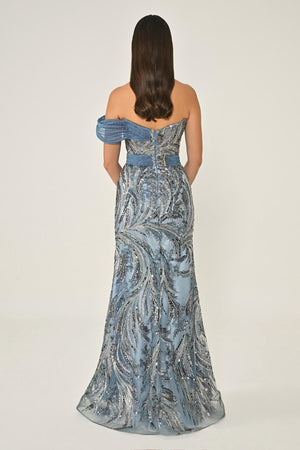 One Shoulder Side Slit Sequin Maxi Dress