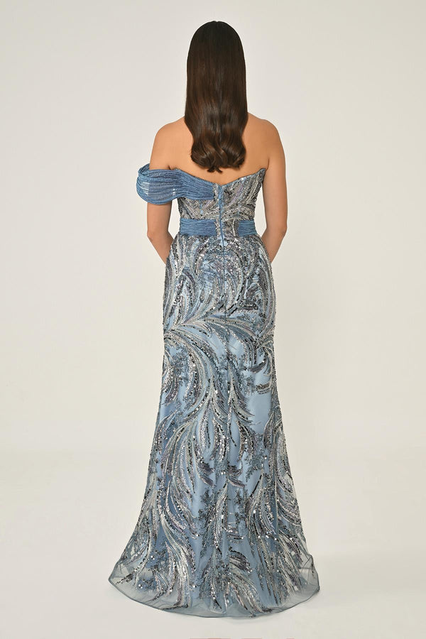 One Shoulder Side Slit Sequin Maxi Dress