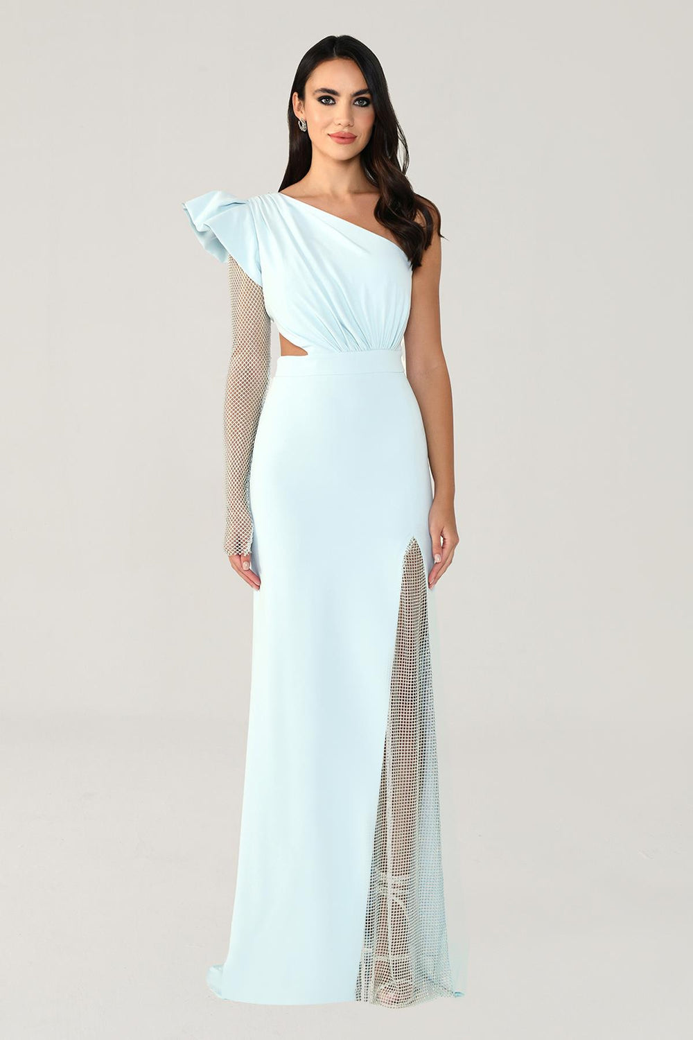 Single Transparent Sleeve Slit Long Dress