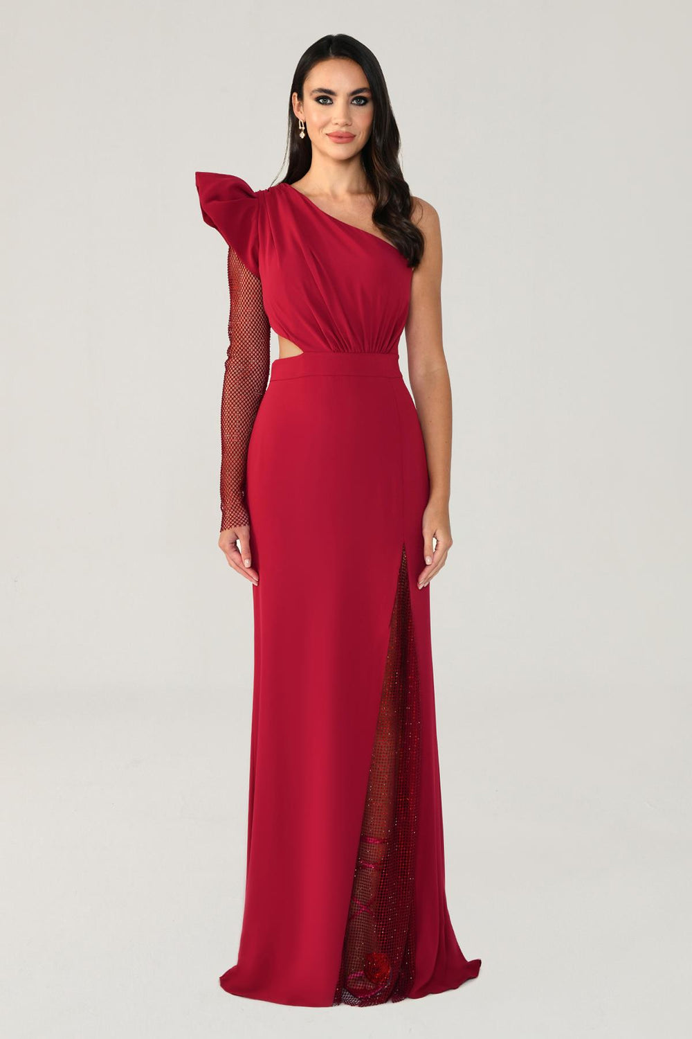 Single Transparent Sleeve Slit Long Dress