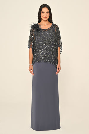 Long Dress with Upper Sequin Shoulder Flower Accessory