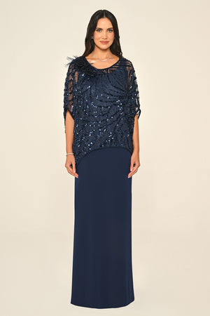 Long Dress with Upper Sequin Shoulder Flower Accessory