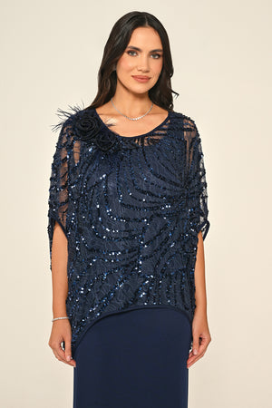 Long Dress with Upper Sequin Shoulder Flower Accessory
