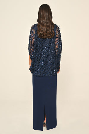 Long Dress with Upper Sequin Shoulder Flower Accessory