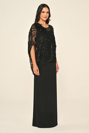 Long Dress with Upper Sequin Shoulder Flower Accessory