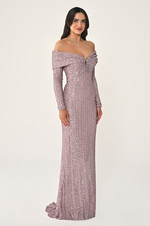 Long Sleeve Drop Shoulder Sequin Long Dress