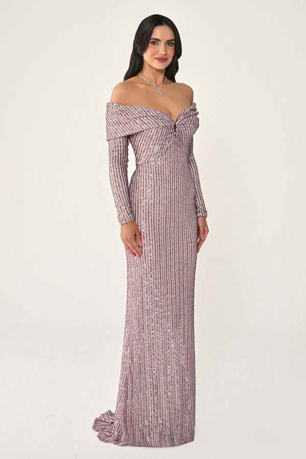 Long Sleeve Drop Shoulder Sequin Long Dress