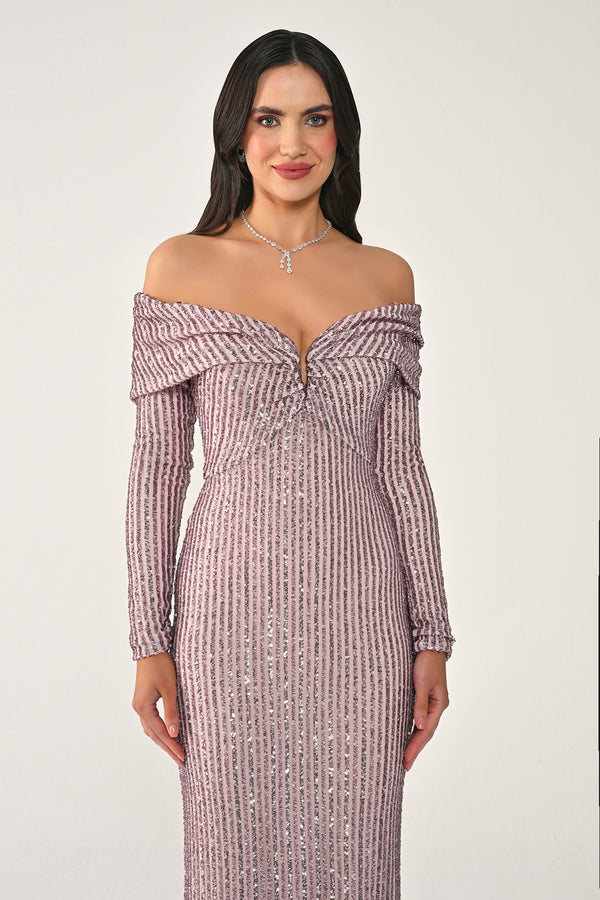 Long Sleeve Drop Shoulder Sequin Long Dress