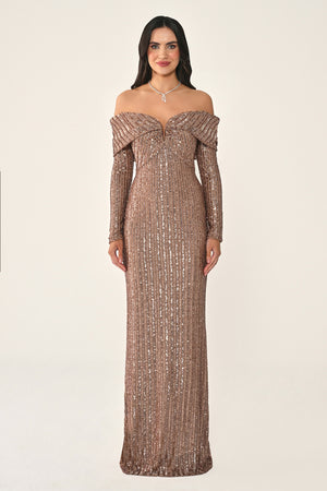 Long Sleeve Drop Shoulder Sequin Long Dress