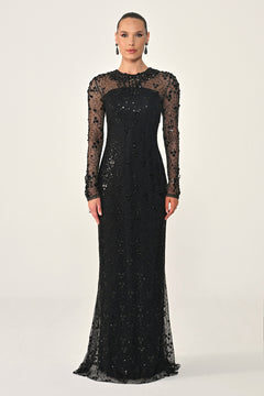 Long Sleeve Backless Sequin Maxi Dress