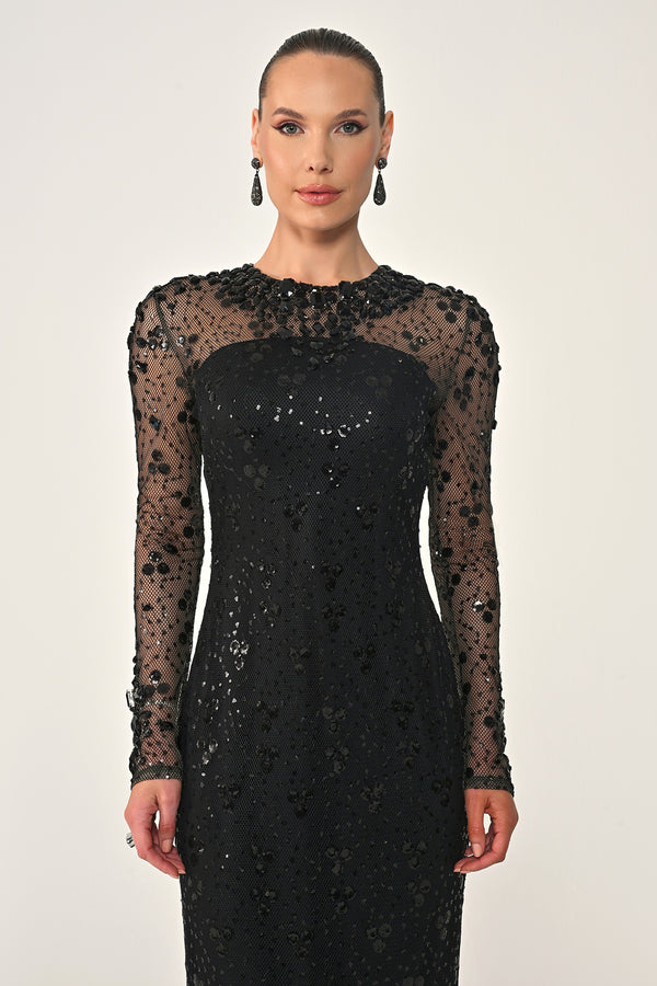 Long Sleeve Backless Sequin Maxi Dress