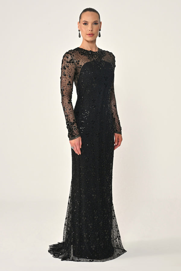 Long Sleeve Backless Sequin Maxi Dress