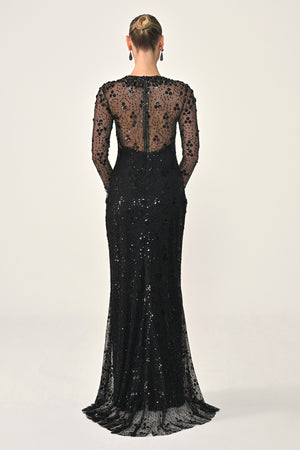 Long Sleeve Backless Sequin Maxi Dress