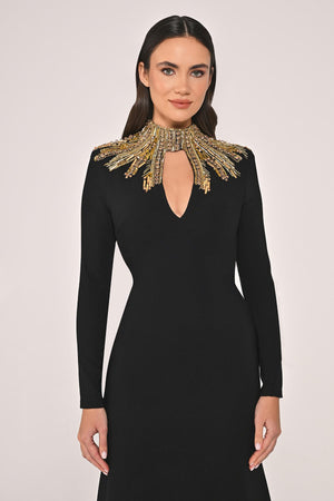 Long Sleeve Top with Backless Crepe Long Dress