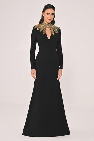 Long Sleeve Top with Backless Crepe Long Dress