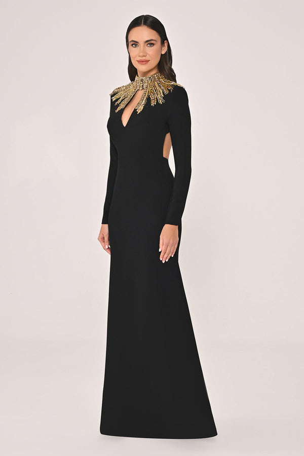 Long Sleeve Top with Backless Crepe Long Dress