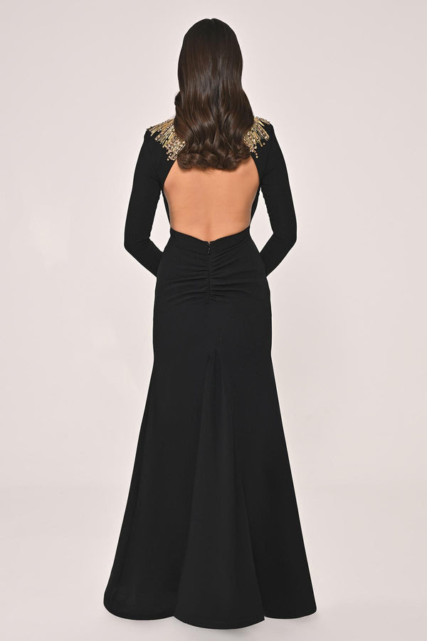 Long Sleeve Top with Backless Crepe Long Dress