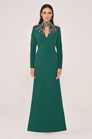 Long Sleeve Top with Backless Crepe Long Dress