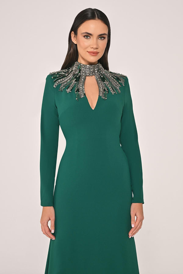 Long Sleeve Top with Backless Crepe Long Dress