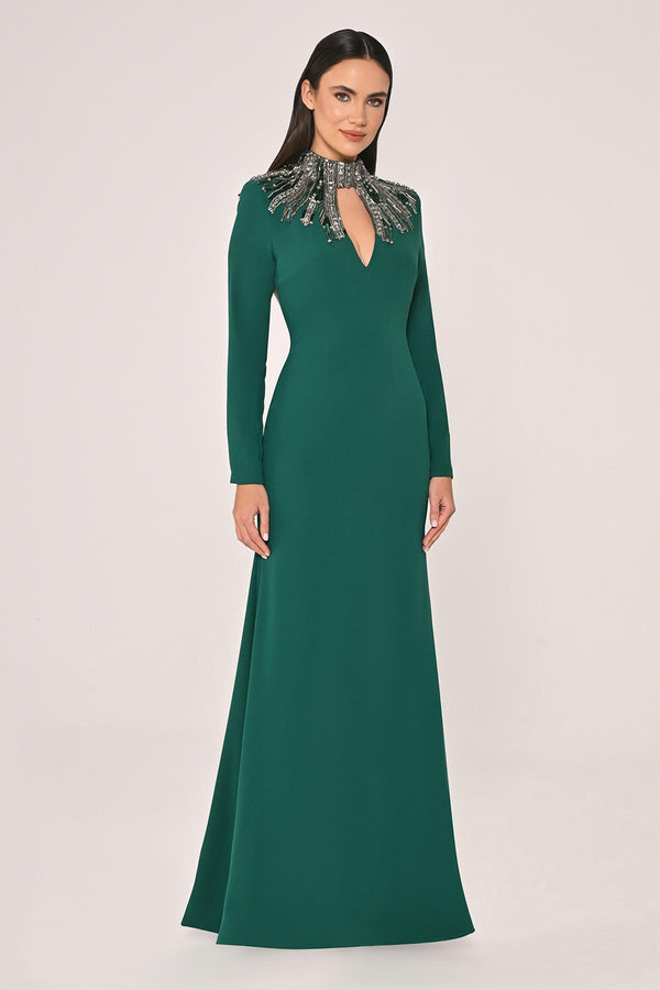 Long Sleeve Top with Backless Crepe Long Dress