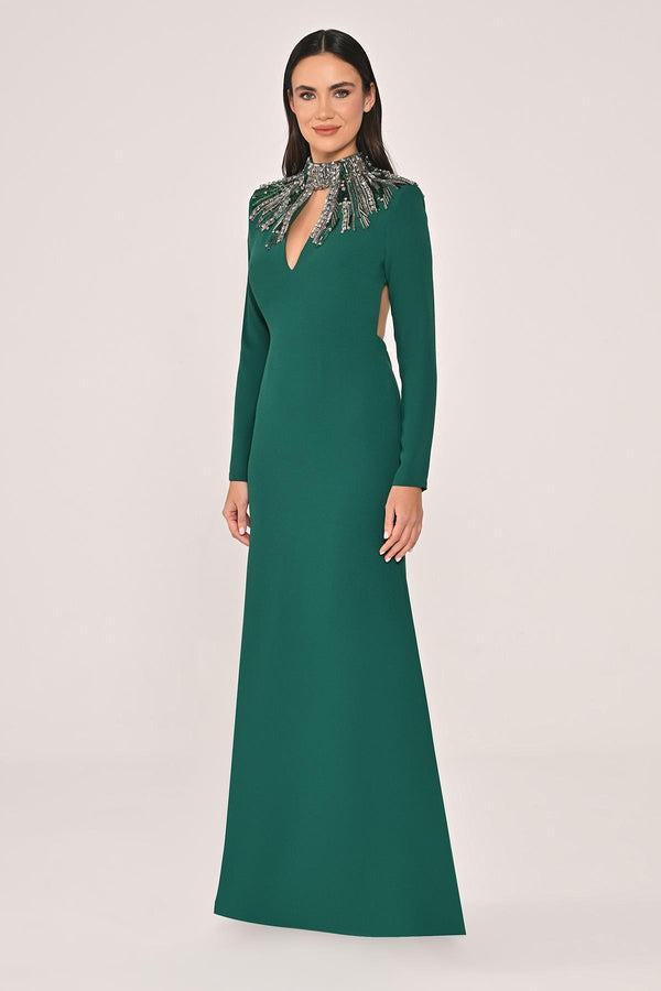Long Sleeve Top with Backless Crepe Long Dress