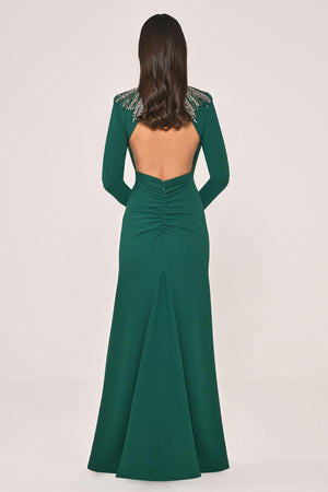 Long Sleeve Top with Backless Crepe Long Dress