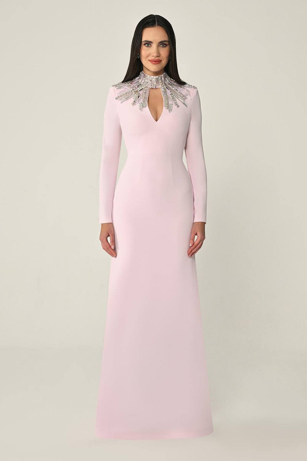 Long Sleeve Top with Backless Crepe Long Dress
