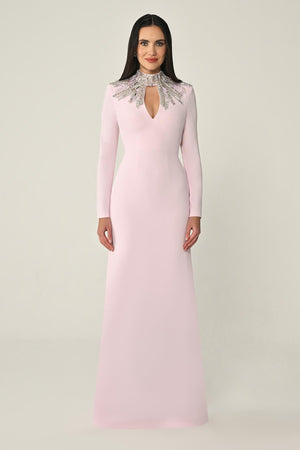 Long Sleeve Top with Backless Crepe Long Dress