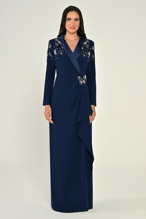 Long-Sleeved Wrap Dress with Shoulder and Waist Accessories