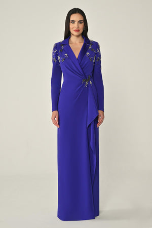 Long-Sleeved Wrap Dress with Shoulder and Waist Accessories