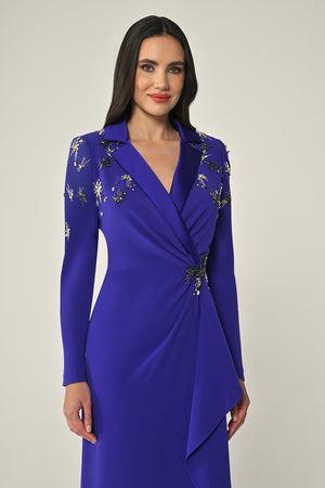 Long-Sleeved Wrap Dress with Shoulder and Waist Accessories