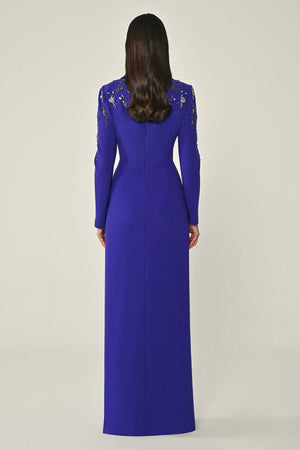Long-Sleeved Wrap Dress with Shoulder and Waist Accessories
