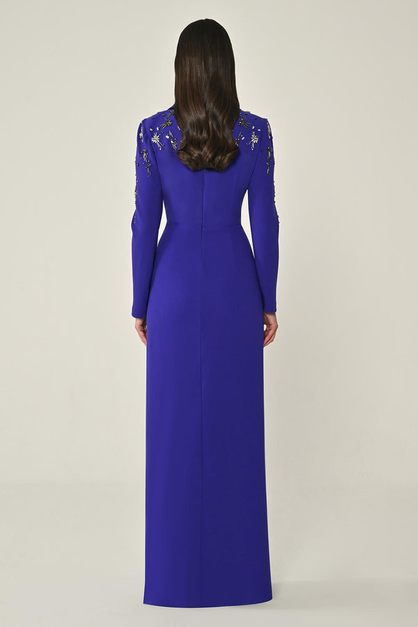Long-Sleeved Wrap Dress with Shoulder and Waist Accessories