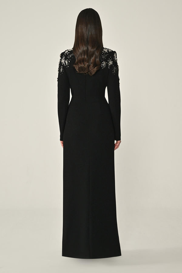 Long-Sleeved Wrap Dress with Shoulder and Waist Accessories