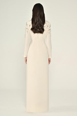 Long-Sleeved Wrap Dress with Shoulder and Waist Accessories