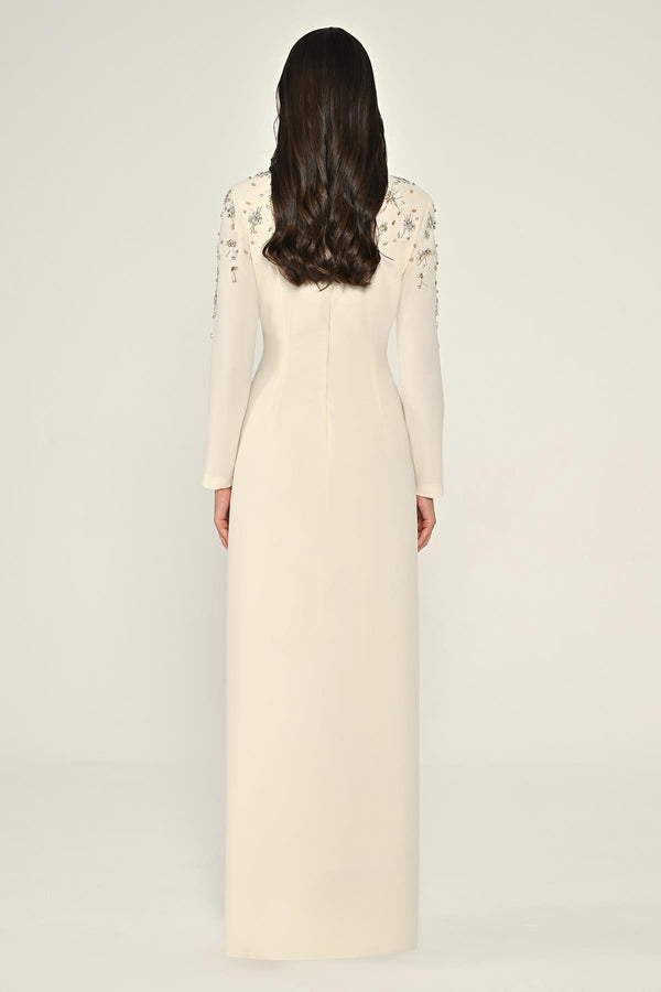 Long-Sleeved Wrap Dress with Shoulder and Waist Accessories