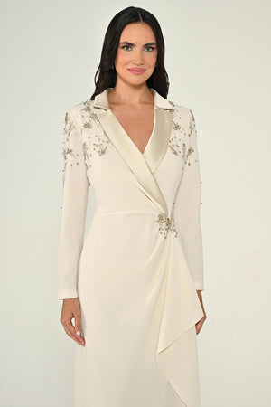Long-Sleeved Wrap Dress with Shoulder and Waist Accessories