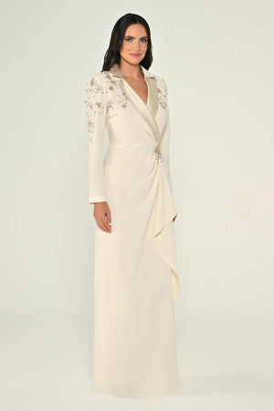 Long-Sleeved Wrap Dress with Shoulder and Waist Accessories