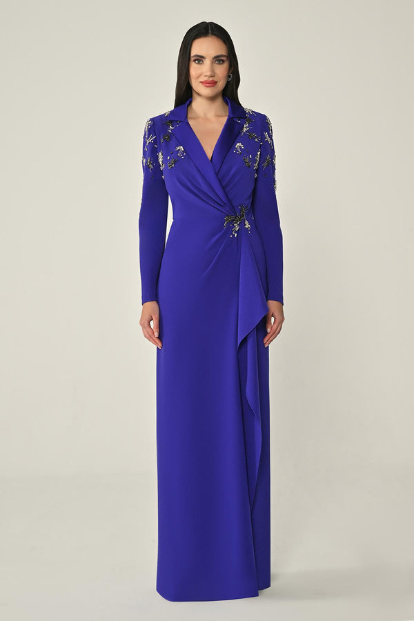 Long-Sleeved Wrap Dress with Shoulder and Waist Accessories