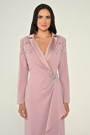 Long-Sleeved Wrap Dress with Shoulder and Waist Accessories