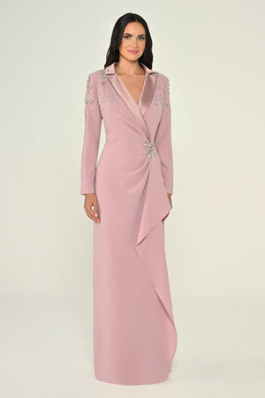 Long-Sleeved Wrap Dress with Shoulder and Waist Accessories