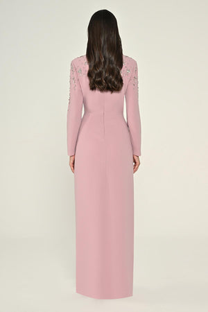 Long-Sleeved Wrap Dress with Shoulder and Waist Accessories