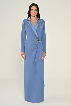 Long-Sleeved Wrap Dress with Shoulder and Waist Accessories