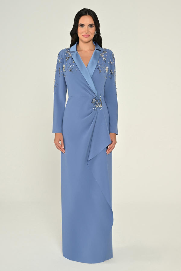 Long-Sleeved Wrap Dress with Shoulder and Waist Accessories